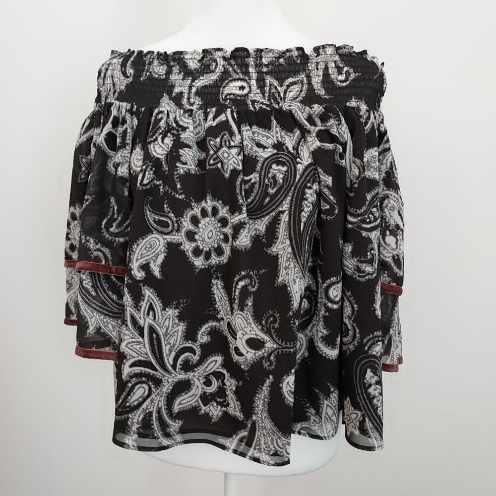 Loft Off The Shoulder Paisley Ruffled Velvet Trim Sleeve Top Size Medium NWT - Picture 10 of 10